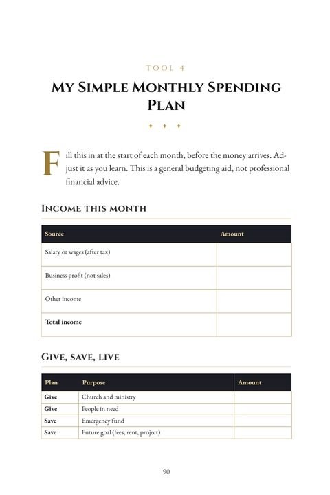 My Simple Monthly Spending Plan