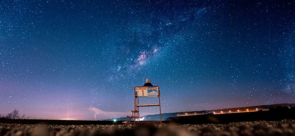 Starry night sky over a quiet beach – the God who keeps you neither slumbers nor sleeps (Psalm 121)